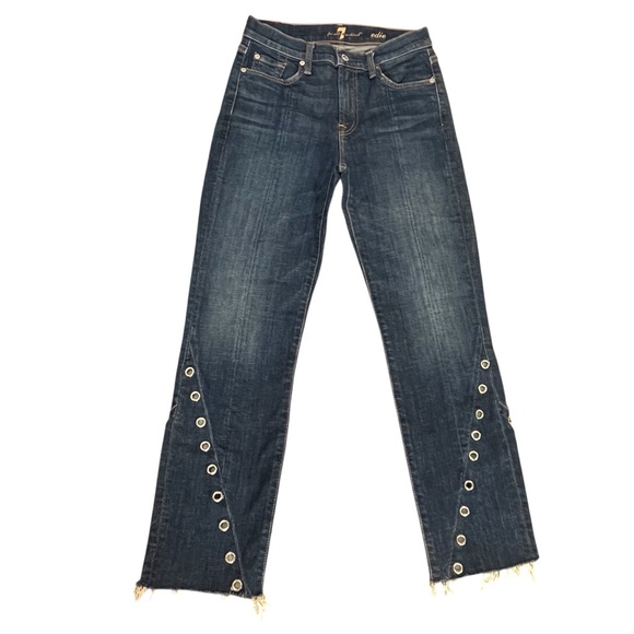 7 For All Mankind Edie Grommet Raw Hem 
Kick Flare Jeans Women's Size 26 - Picture 1 of 11